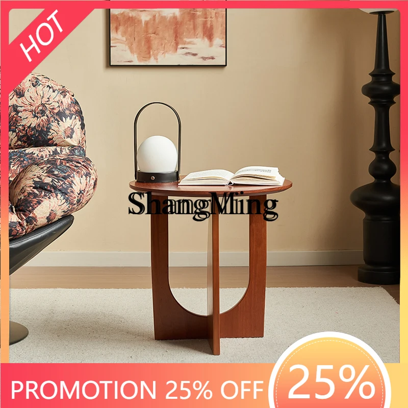 

CL solid wood round coffee table household sofa side table living room small wooden round table