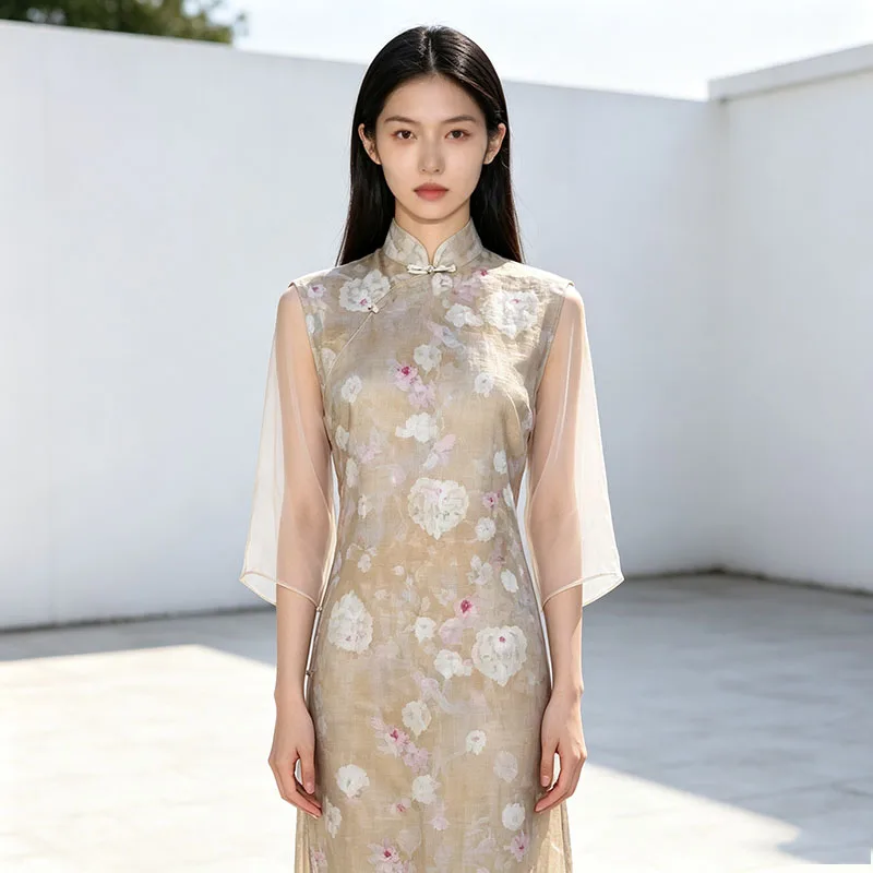 Ramie Fabric, High Density Printed Sand Washed Thickened, Cool Feeling Natural Antibacterial Good Drape Wrinkle Resistant, For S