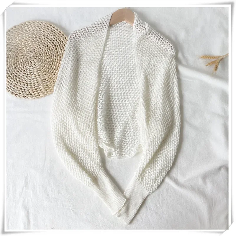 

Crochet Shrug Cardigan for Women Cover Up Long Sleeve Sheer OpenKnit Open Front Crop Sweater Casual Knitwear Beach Outfit