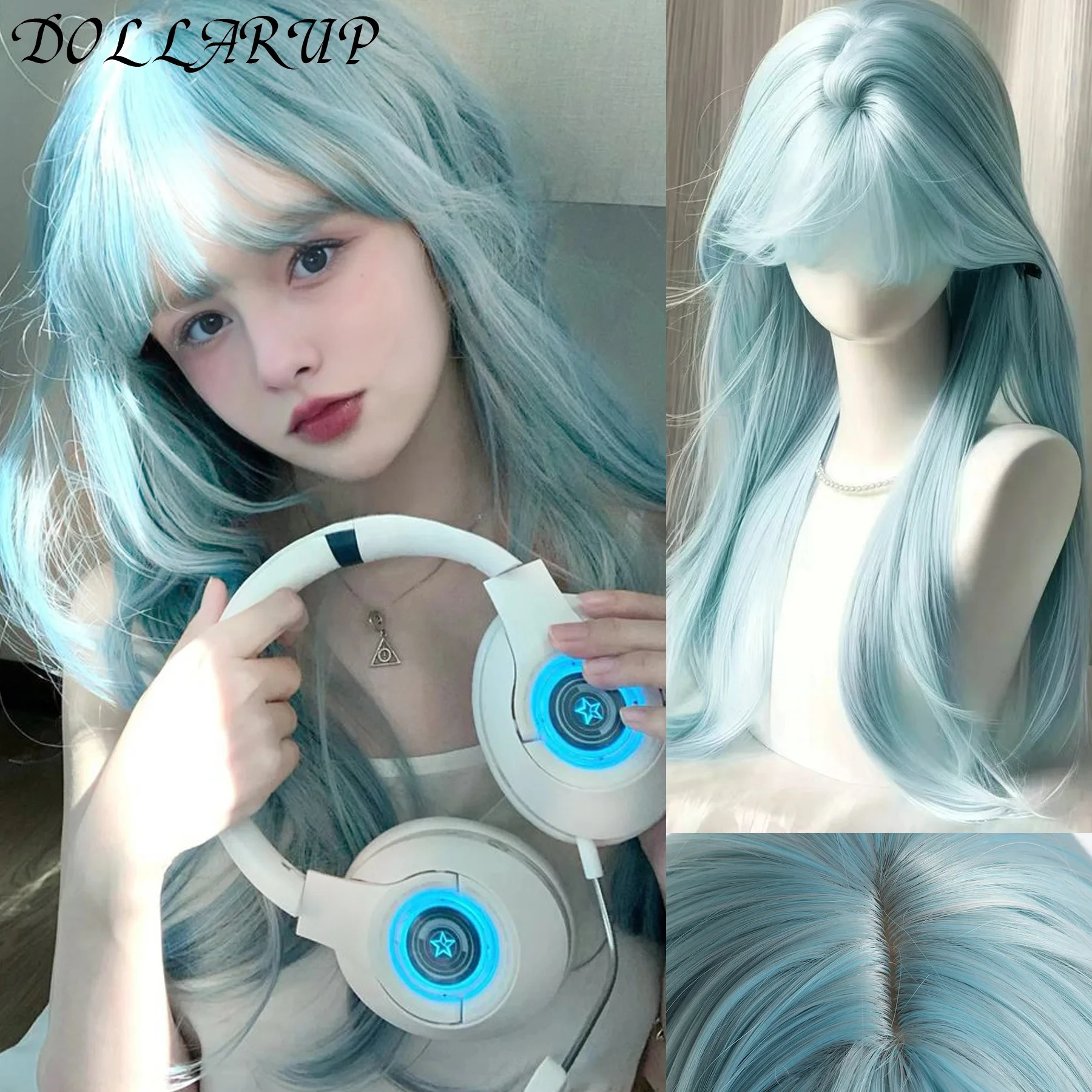 

JKL прямой парик для косплея Лолиты с челкой, черный, золотой, розовый, многоцветный, длинный, аниме, косплей, синтетические волосы, женские парики