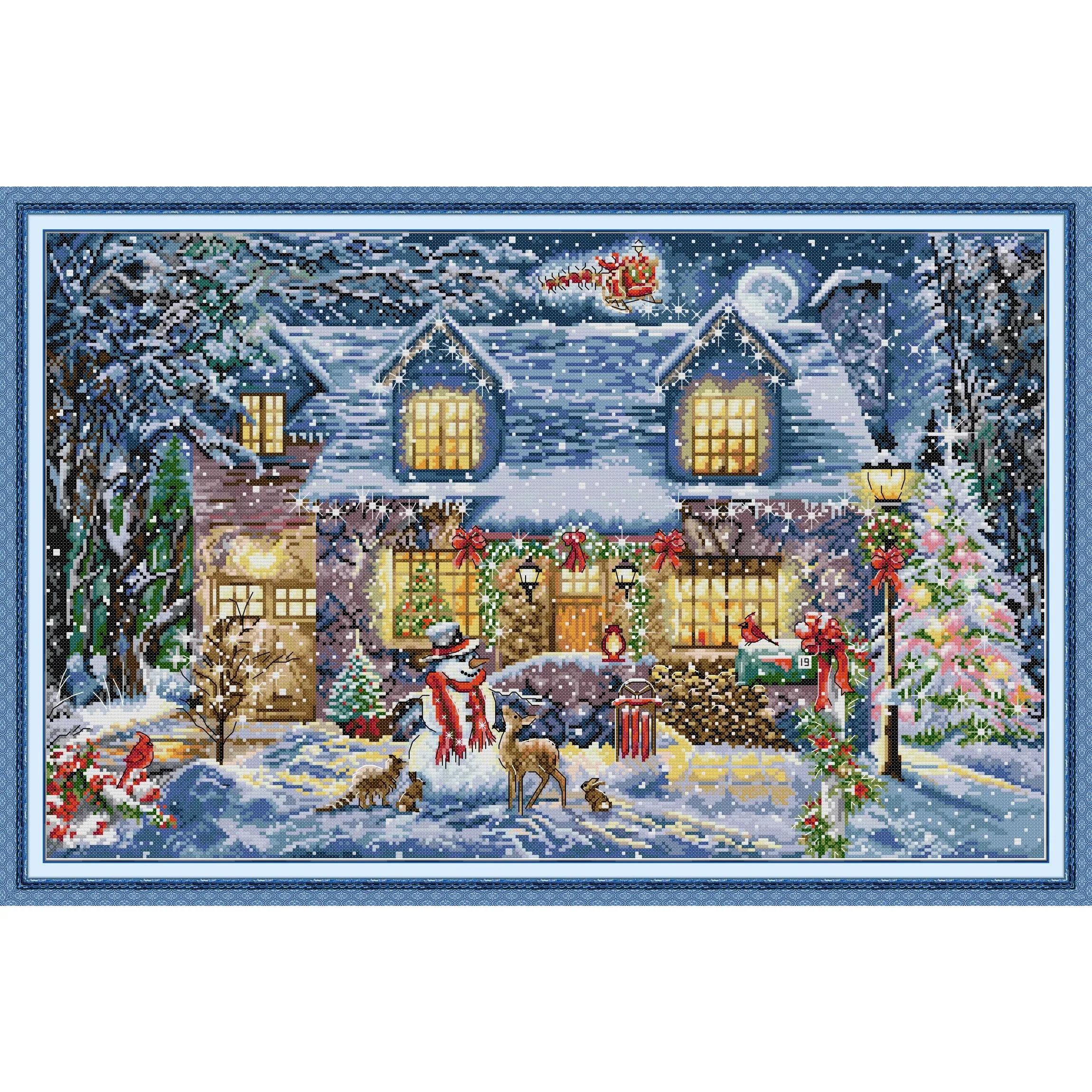 

Soulgift News Pre-Printed Cross Stitch Kit, Stamped Aida Fabric with DMC Threads, Embroidery kit - The Radiance of Christmas Eve