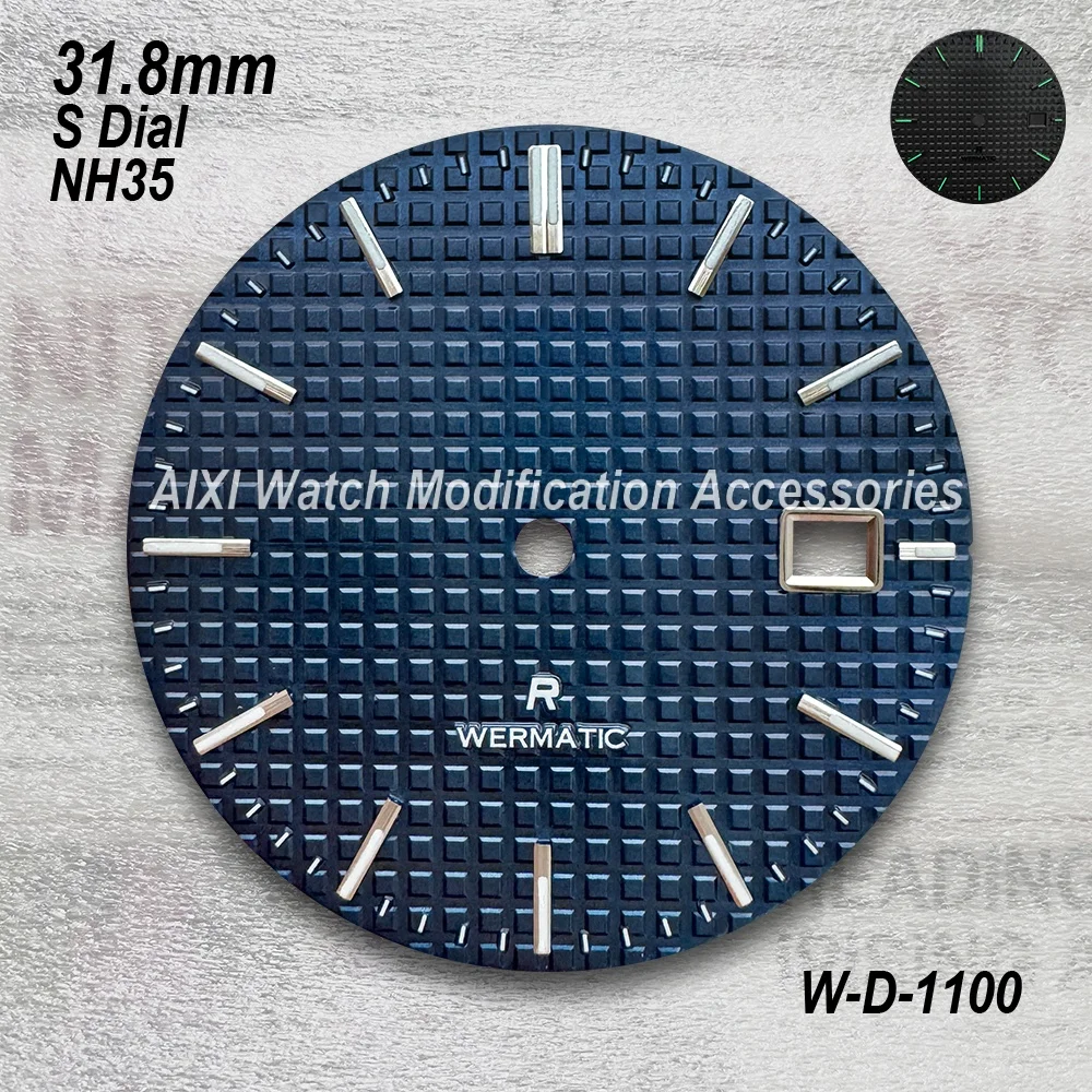 31.8mm S 로고 다이얼 NH35/NH36 일본 무브먼트에 적합 녹색 야광 고품질 오크 시계 개조 액세서리