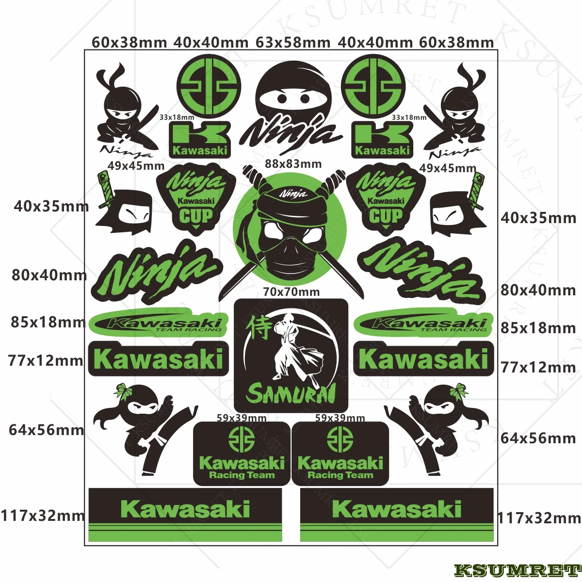 For Kawasaki Motorcycle Decoration Stickers Reflective Waterproof Helmet Racing Decals Ninja Accessories Sponsor Stickers