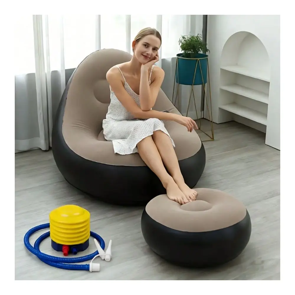 

Inflatable Lounge Chair With Ottoman And Air Pump Comfortable Air Sofa For Home, Bedroom, Or Living Room, Easy To Inflate, Perf