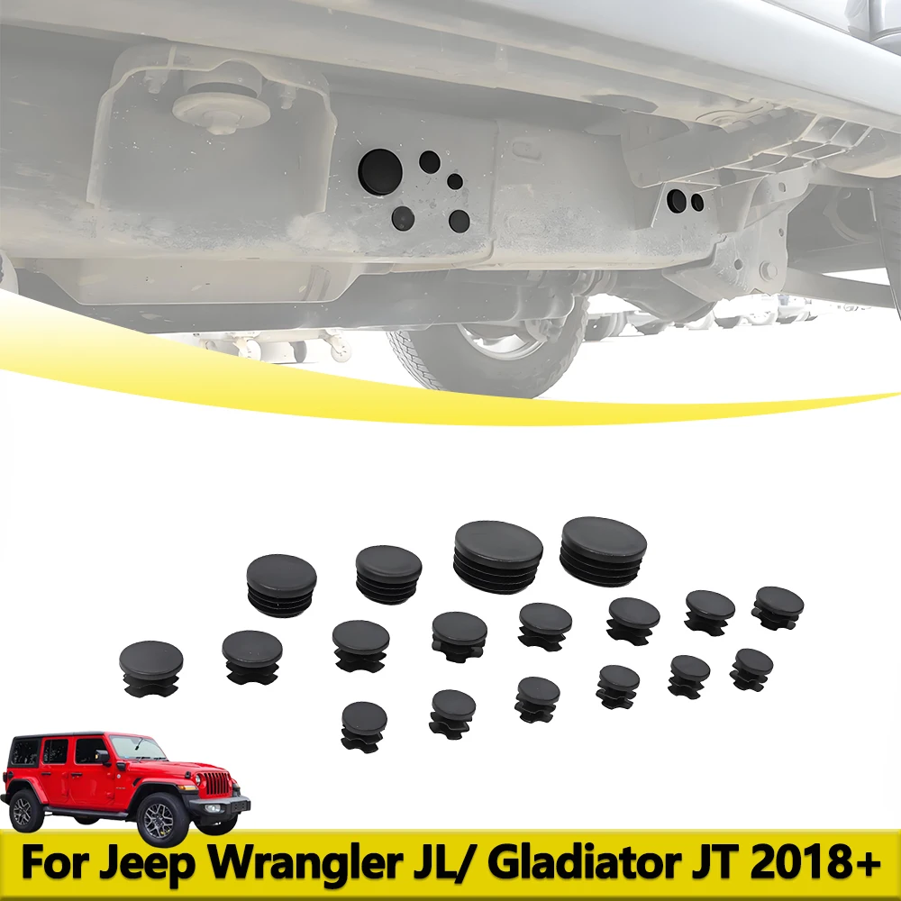 18pcs Chassis Hole Plug Waterproof Protector For Jeep Wrangler JL Gladiator JT 2018-2025 Exterior Parts Accessories Black ABS
