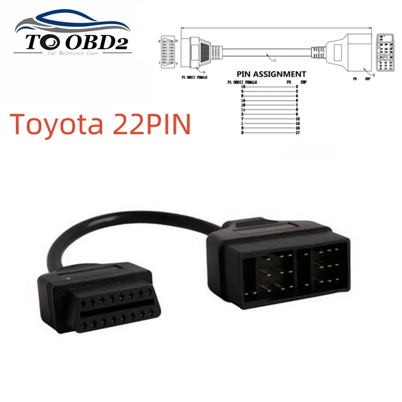 For Toyota 22Pin to OBDII 16Pin Female Connector Adapter Cable DLC Lead For Toyota 22 Pin Female to OBD2 16 Pin Free Shipping