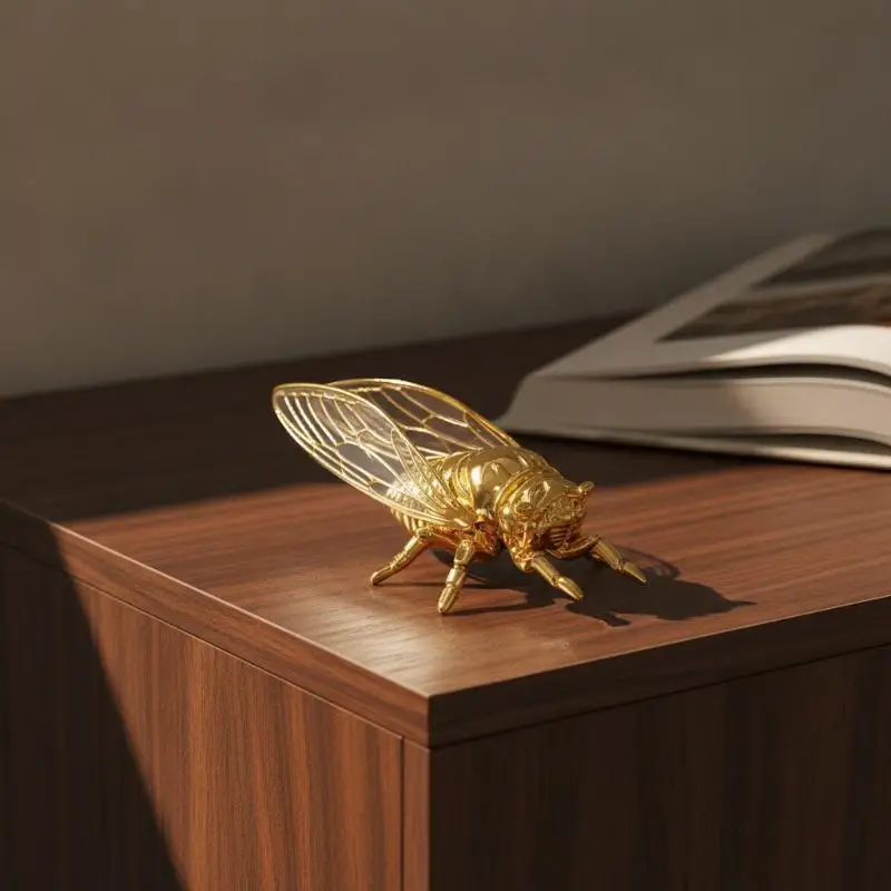 Zinc Alloy Finish Cicada Figurine Realistic Details Hollow Wings Cicada Sculpture Vintage Style Insect Figurine