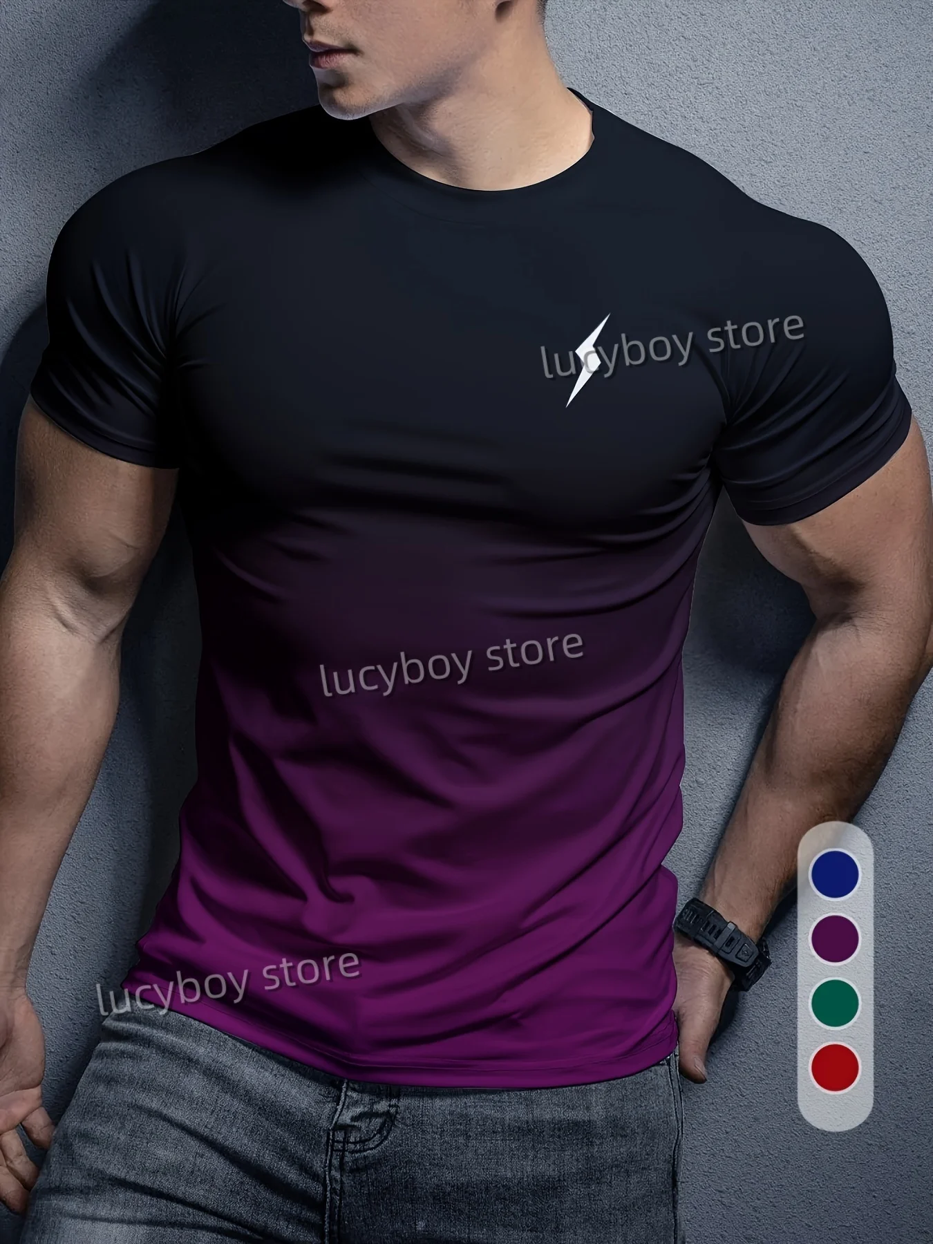 Heren Bliksemgradiënt T-shirt Training Tees Korte mouw Tees Sneldrogend Hardlopen Sportkleding Heren Oversized Tops Herenkleding