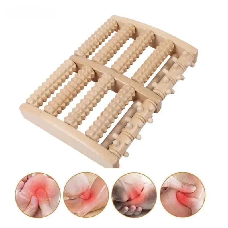 Wooden six row large roller foot massager with engraved characters for hand massage, household foot massager Vibrator