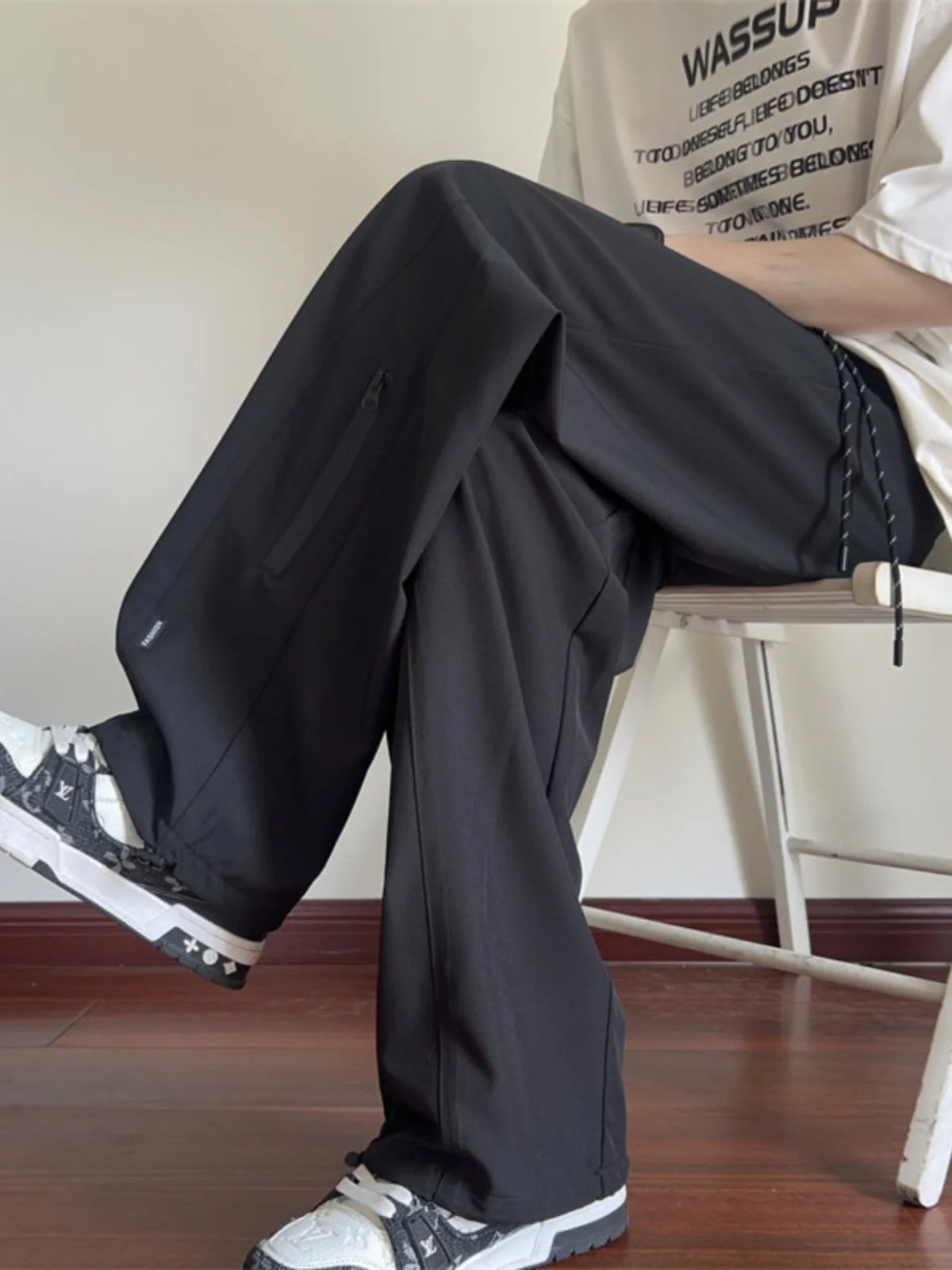 

Мужские летние модные повседневные брюки из ледяного шелка, свободные, прямого кроя, спортивные, с низкой талией, длинные, стильные