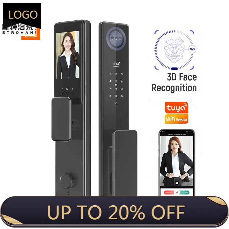 

STLF Tuya App Smart Lock With Real Time Video Call Function Security Fingerprint Digital Locks Palm, 3d Face Recogniation