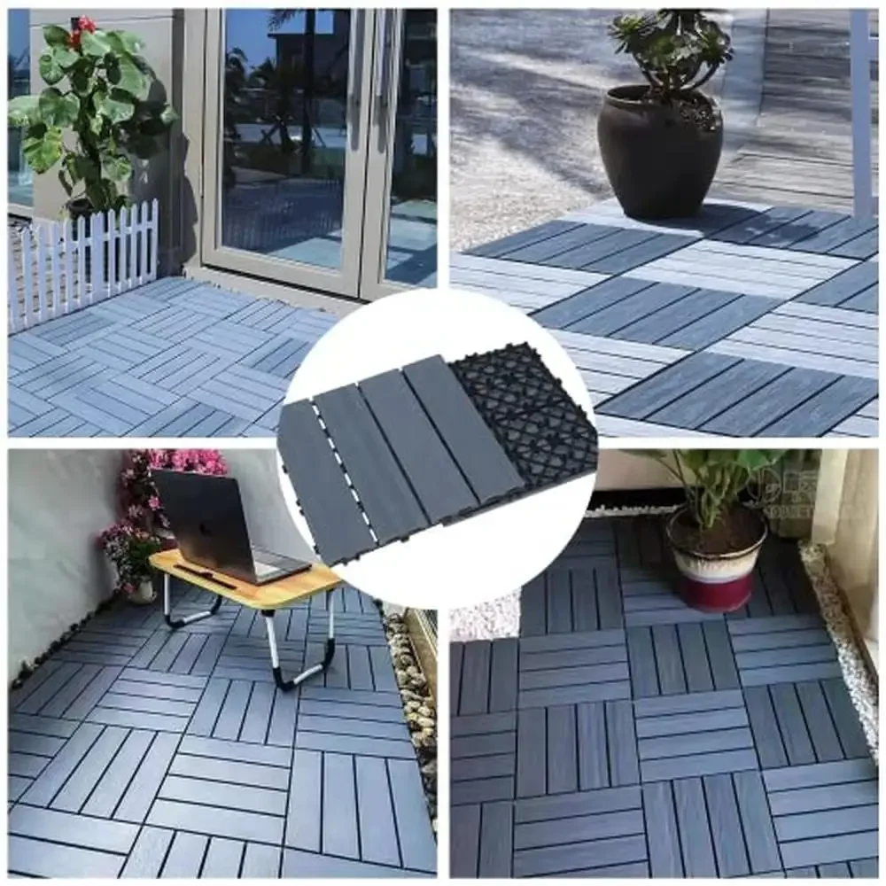 Interlocking WPC Patio Deck Tiles Water Resistant Outdoor Indoor DIY Flooring 9-Pack Bathroom Garden Balcony Poolside Pathway