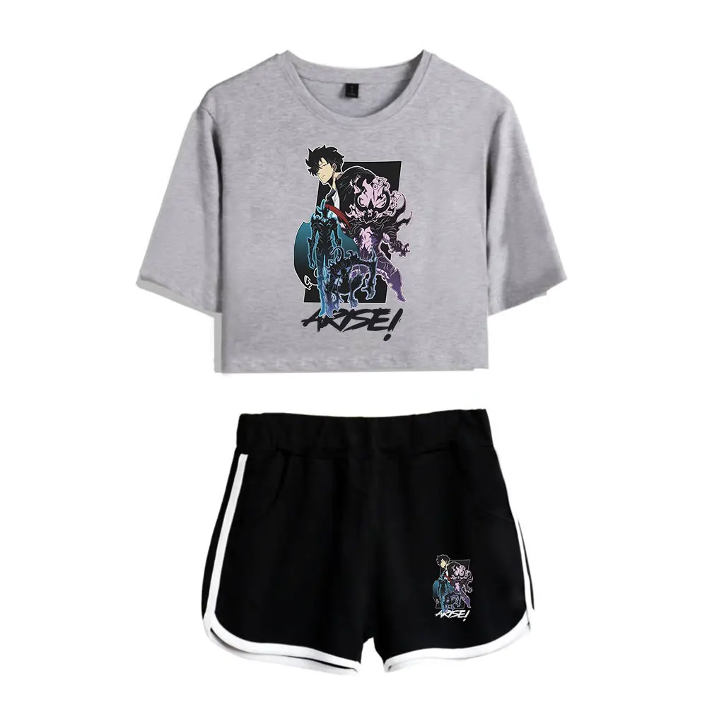 Solo Leveling Vintage 90s logo Merch Tops Two Piece Set Shorts+Lovely TShirt Harajuku Streetwear Fashion Outwear