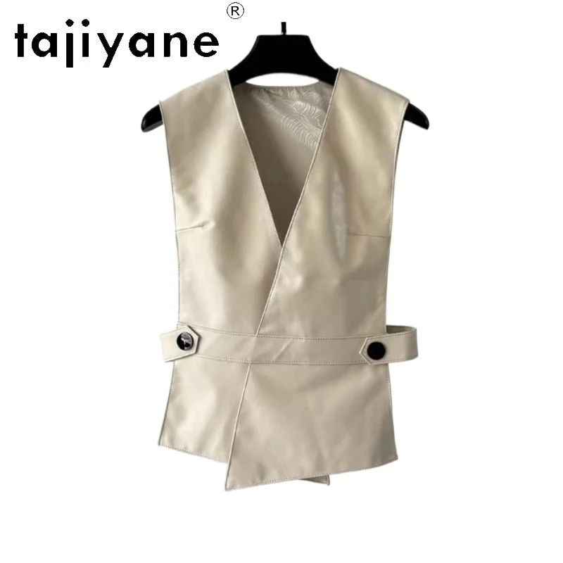 TAJIYANE Genuine Leather Jacket Women Veste Femme V-neck Short Leather Coat Sheepskin Jackets for Woman Slim Fit Vests Дубленка