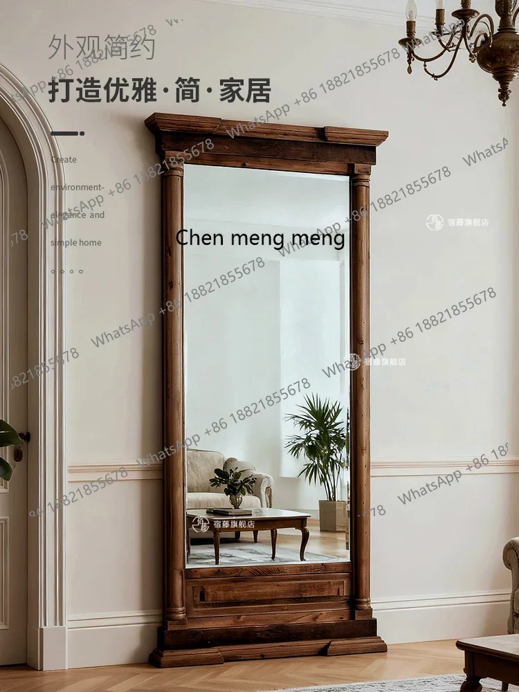 

Wabi Sansan full body floor mirror old pine full solid wood vanity mirror retro