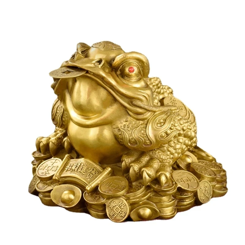 

Money Frog Brass Copper Statue Three Legged Toad Attract Wealth Fortune Home Decor Fengshui Figurine for Office Living Room