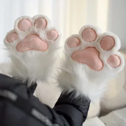 2024 Yeni Kış Fursuit Sevimli Tüylü Kedi Paw Beyaz Eldiven Cosplay Kostüm Giyilebilir Peluş Yumuşak Hayvan Kedi Paw Cosplay Dekorasyon