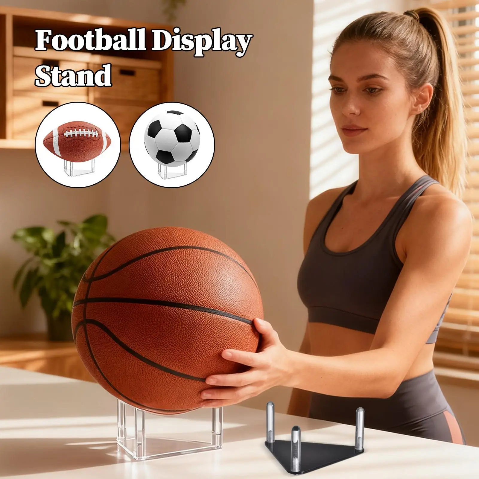 Football Holders For Display Acrylic Volleyball Rack Basketball Display Stand For Soccer Volleyball Sports Table Home Gym