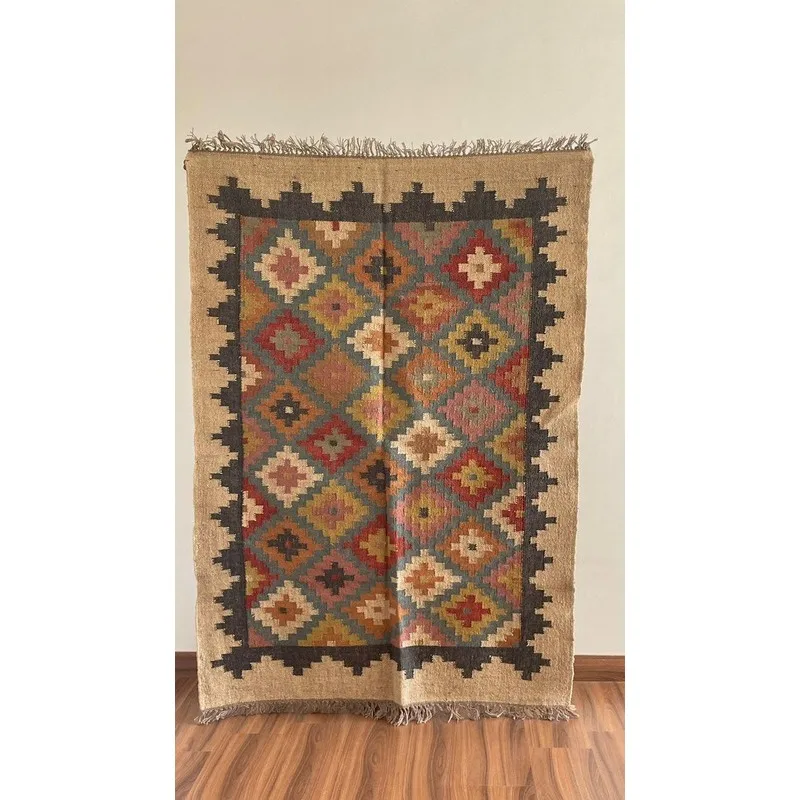 Rug Jute Wool Handwoven Kilim Accent Decor Area Rug for Living Room