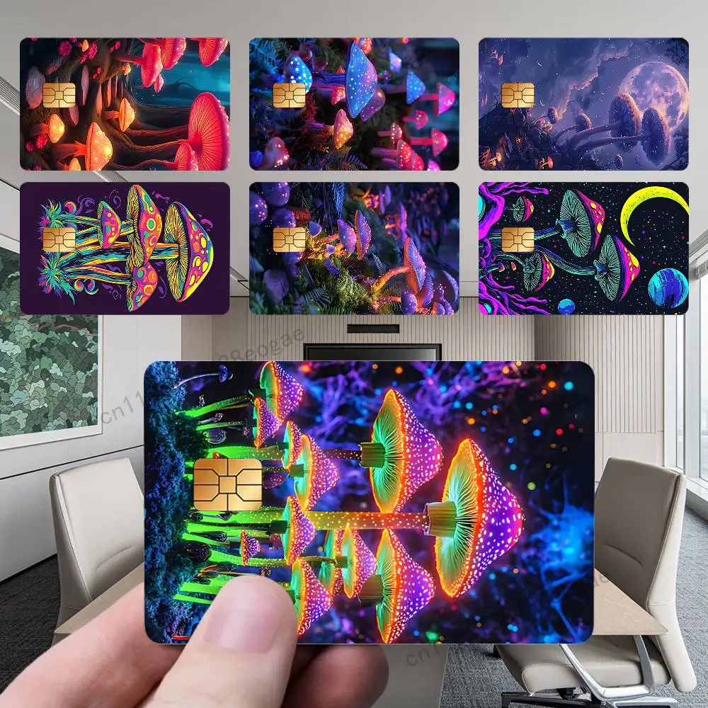 

Purple Art Trippy Mushroom Decorative Credit Card Skin 4PCS Protection Card Stickers Creative Credit Debit Card Stickers