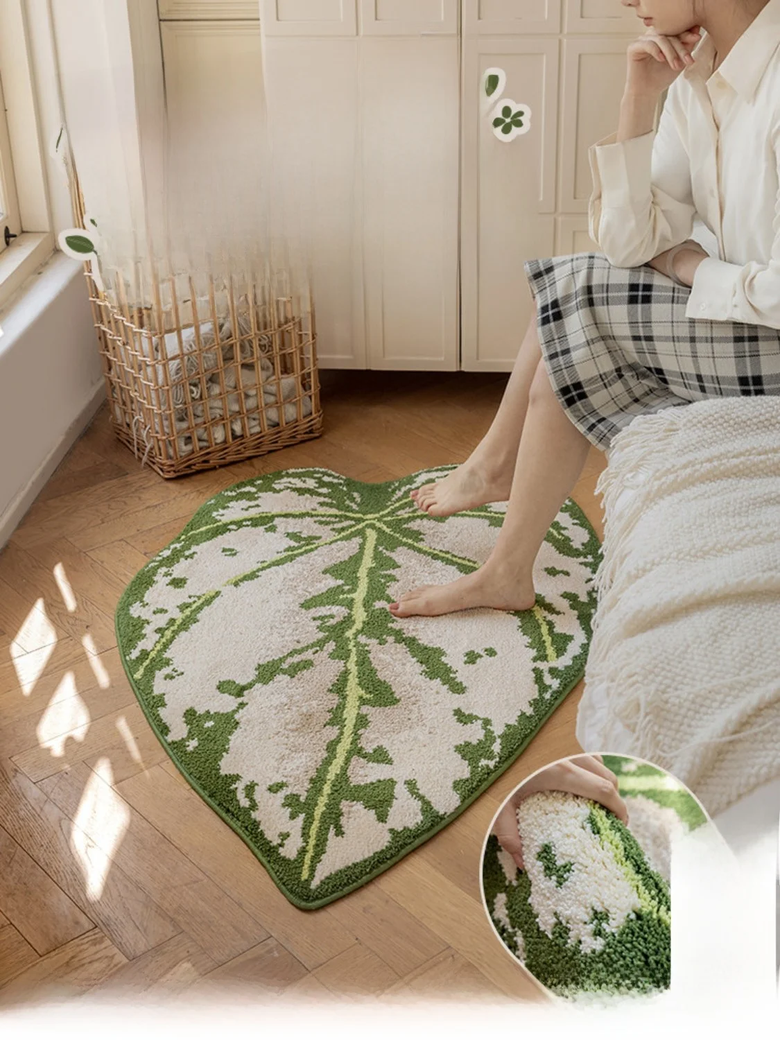 

Tropical een Plant Carpet Children's Room INS Sle Girl Bedroom Mat Zero Formaldehyde Anti-Slip hine Waable Home Decor