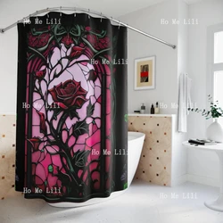 Gothic Stained Glass Rose Halloween Shower Curtain Halloween Spooky Decor Haunted Bathroom