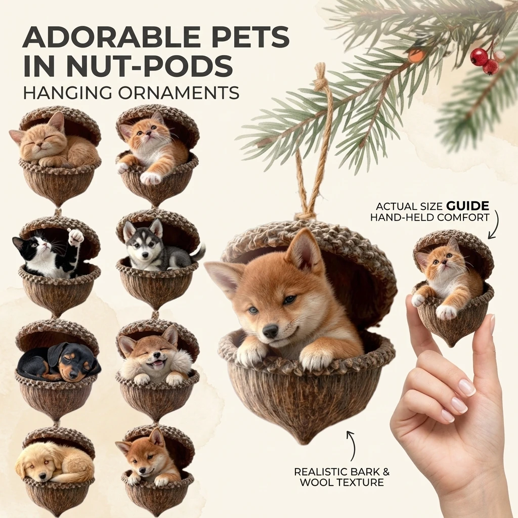 10 Pce Set Forest Animal Acorn Jewelry Pine Decoration 2D Acrylic Christmas Ornament New Pine Animal Design