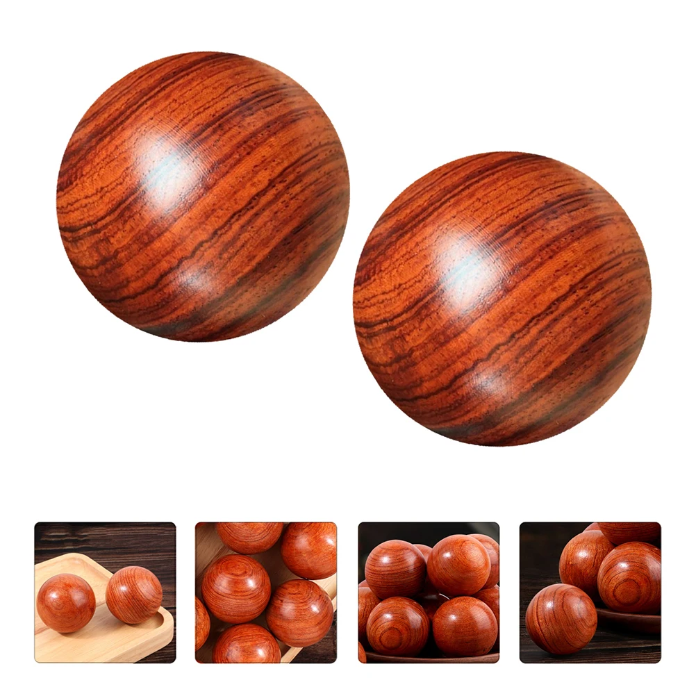 

2 Pcs 5.0cm Wooden Massage Ball Brown Random Grain Hand Balls Finger Flexibility Acupoint Massage Blood Circulation Portable
