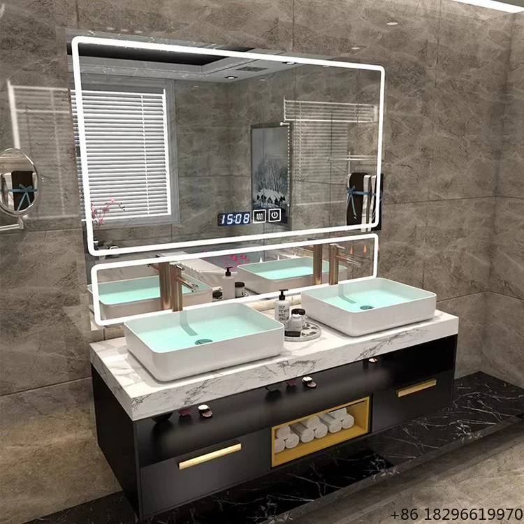 

Luxury Large LED Backlit Smart Bathroom Mirror Cabinet with Sink Vanity for Modern Bathroom
