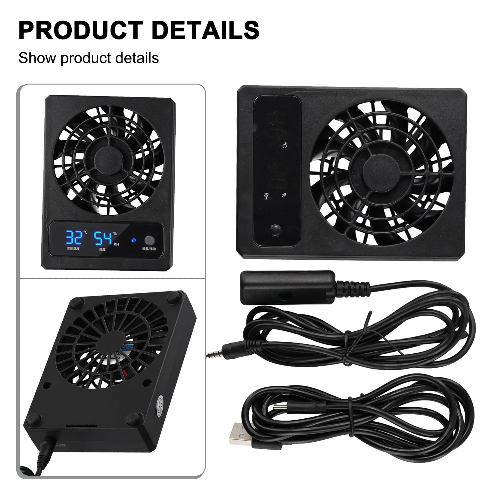 High Quality Fan Temperature Control 2700RPM 28dB 4.41*3.32*0.98in Black With LED Display For Reptile Enclosure