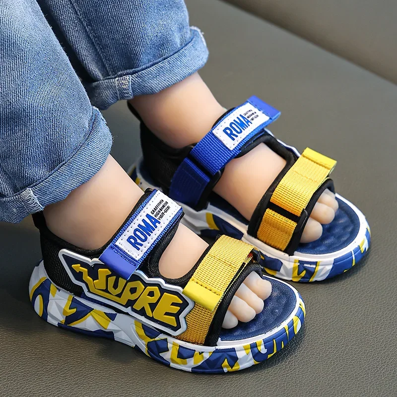 Children\'s 2024 New Boys\' Sandals Fashionable Summer Korean Casual Anti Slip Soft Sole Student Boy Beach Sandals Kids Shoes