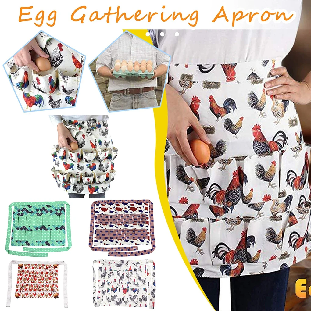 Rooster Patterned Apron For Stylish Collection Of Fresh Eggs Widely Used Pockets Egg Collecting