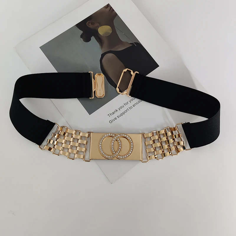 Fashion Elastic Gold Chain Belt Female Waist Stretch Cummerbunds Designer Belts For Women High Quality Corset Waistband New