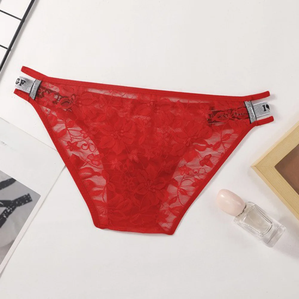 Men Lace Mesh Sheer Sissy Briefs Breathable Bulge Pouch Erotic Underwear See-through Embroidery Lace Flower  Bikinis