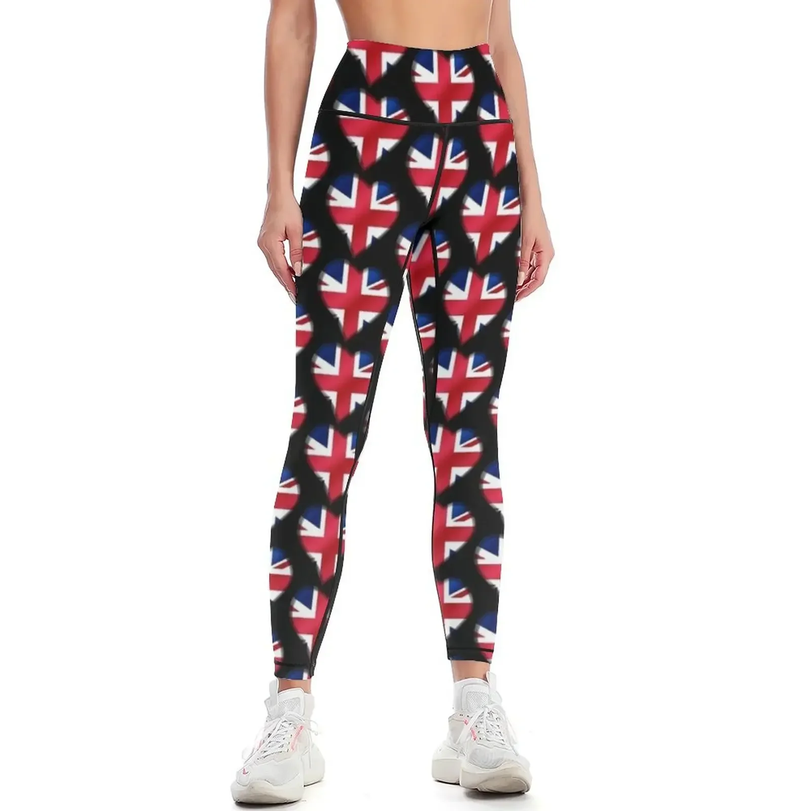 

British Union Jack Flag - United Kingdom UK - Heart Leggings trousers for fitness sports woman gym Womens Leggings