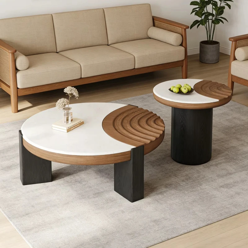 Wabi-sabi style coffee table, living room home, light luxury high-end furniture, living room designer's creative round table