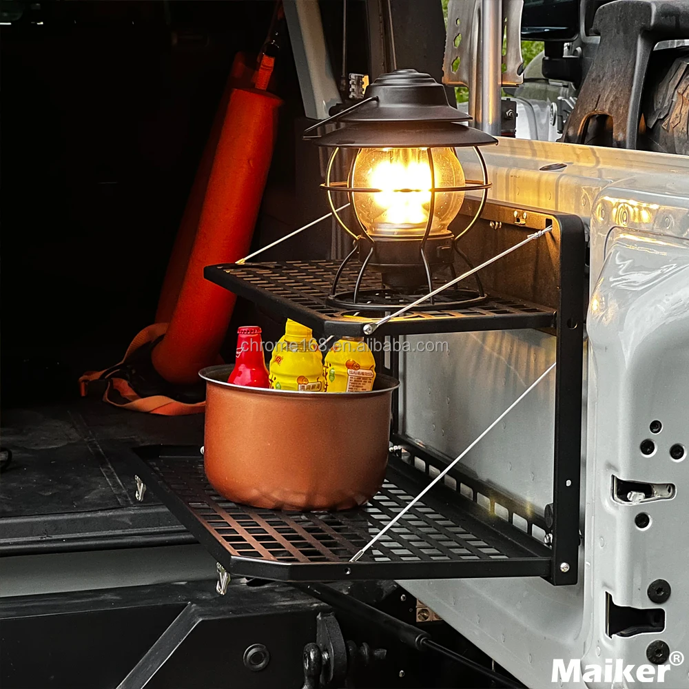 

Offroad Steel Foldable Double Tailgate Table For Bronco Rear Door Folding Cargo Shelf Storage Table From Maiker