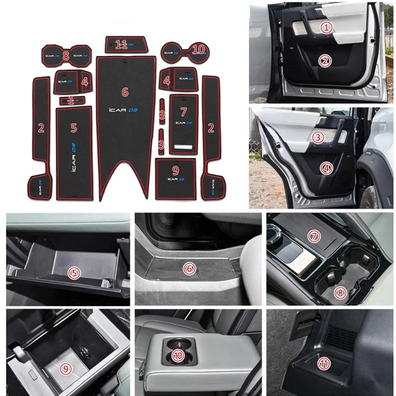 

For Chery Jaecoo 6 J6 ICAR 03 2024-2025 Car Door Central Console Water Cup Storage Box Gate Groove Mat Non-slip Mats Accessories