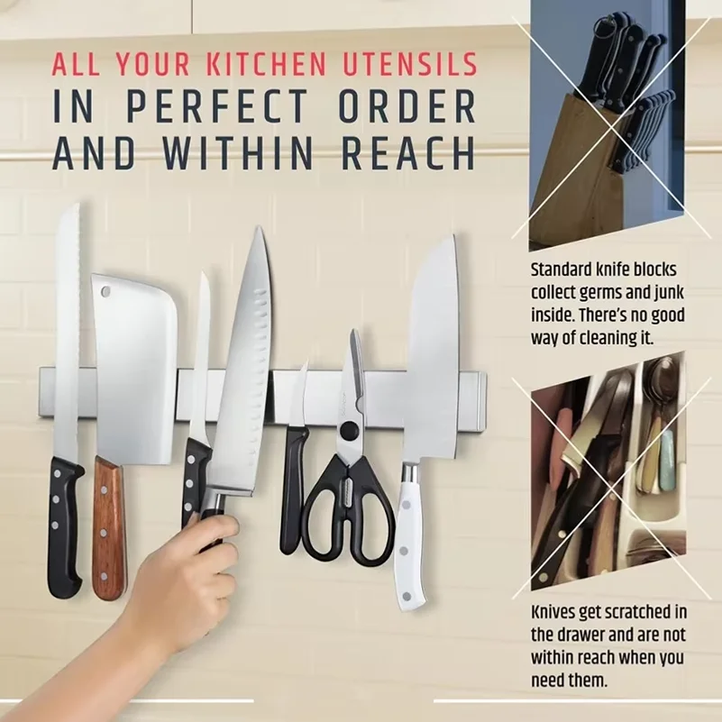 ราวแม่เหล็กสำหรับเก็บมีดสแตนเล - Magnetic Knife Strip บทวิจารณ์และราคา