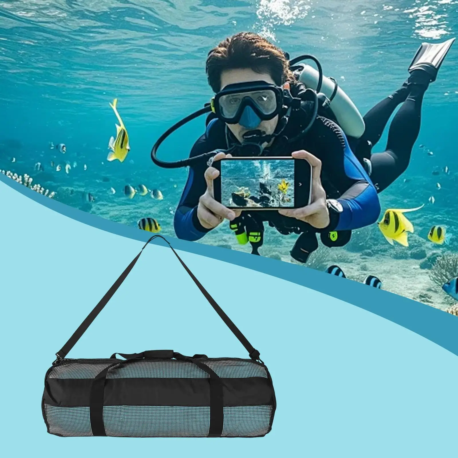 

Mesh Diving Duffel Bag Spacious Equipment Carrier for Fins Wetsuit Swimming Snorkeling Travel