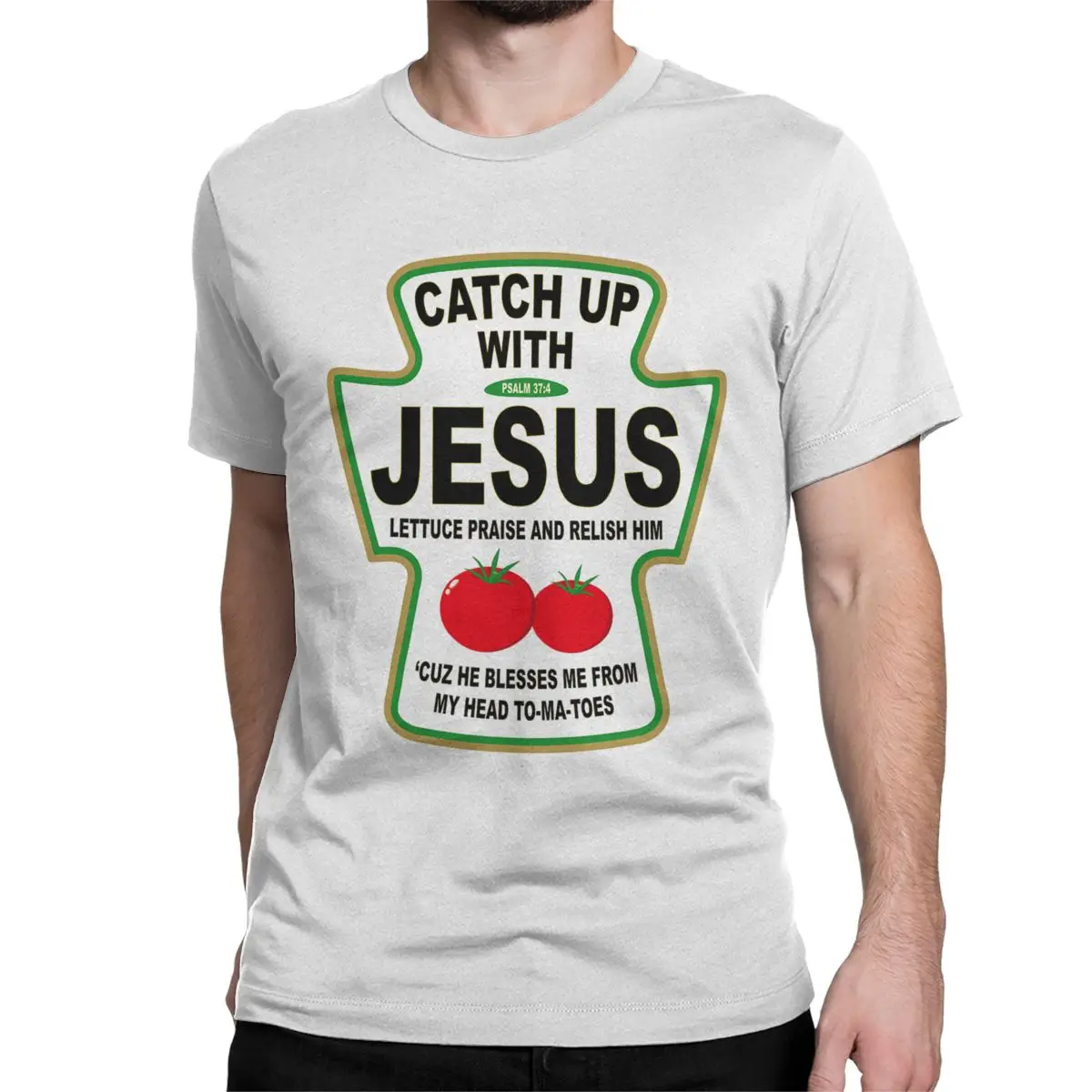 Men Women T-Shirt Christian Catch Up With Jesus Ketchup Novelty Pure Cotton Tee Shirt T Shirt Crewneck Clothing Plus Size