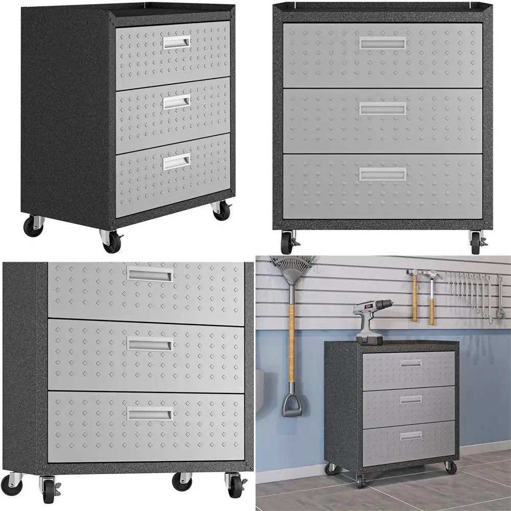 

Gray Metal 3-Tier Mobile Garage Storage Cabinet