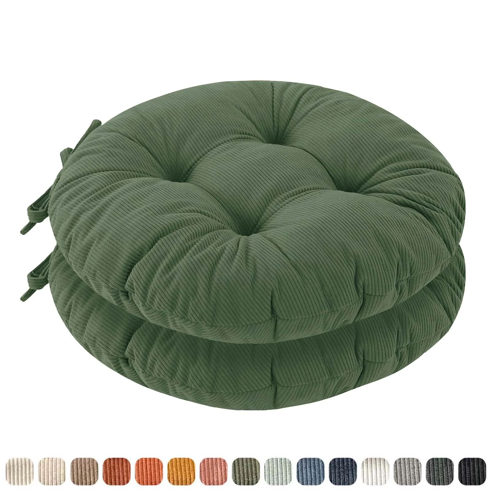 Almohadillas de asiento de pana con correas, cojines de asiento redondos personalizados, acolchados para el hogar/cocina/sala de té/jardín/silla de oficina/silla de bar