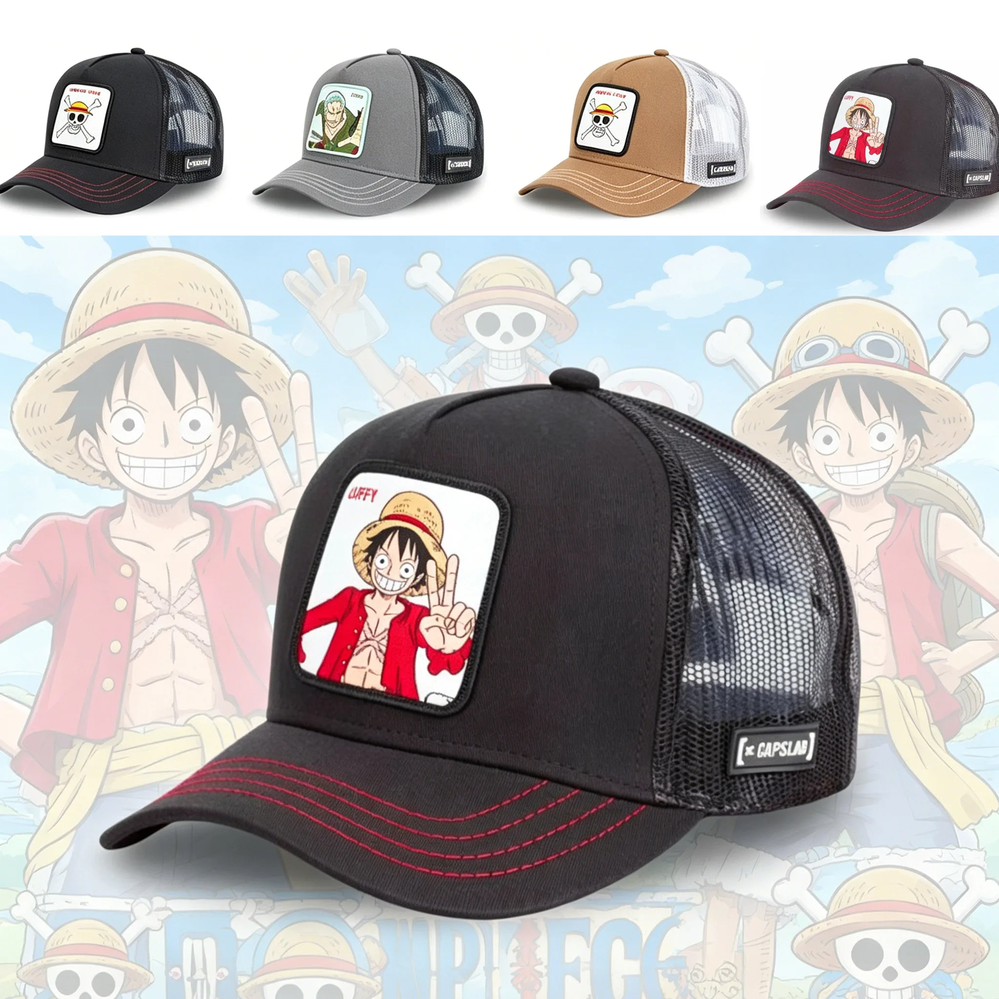 Anime One Piece Styles Luffy Zoro Baumwolle Neue Baseballkappe für Männer und Frauen Hip-Hop Dad Verstellbare Mesh-Mütze Trucker-Mütze