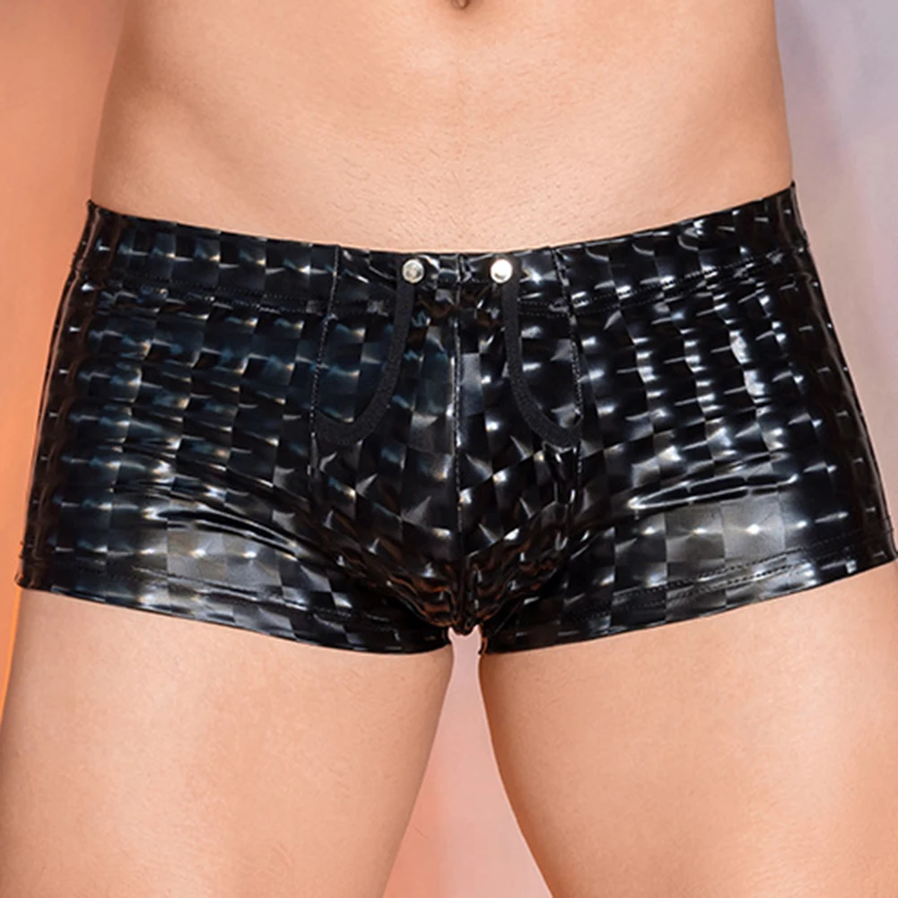 

1 шт., сексуальные мужские трусы-боксеры с пуговицами, трусики из искусственной кожи, нижнее белье с низкой посадкой, эластичное нижнее белье, боксеры, шорты