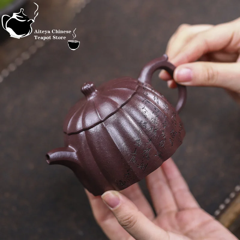 Teiera Yixing fatta a mano in argilla viola, minerale originale, tesoro in argilla viola, vaso salutare, set da tè Kung Fu, teiera cinese