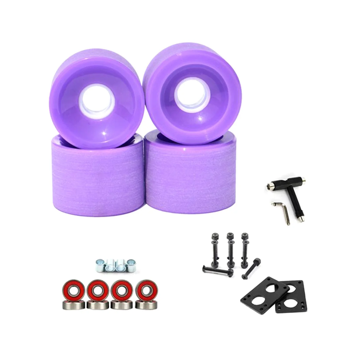 4Pcs 70x51mm Surf Skateboard Wheels Longboard Low Noise Wear-Resisting Road Field Skating with Tool and Gaskets(Purple)