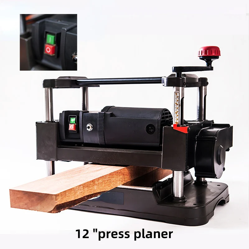 12 Inch Woodworking Thicknesser Desktop Planing Tools Small Wood Thickness Planer With Spiral Cutter Head Planer Cutting Grinder