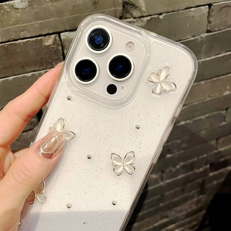 فاخر ثلاثية الأبعاد فراشة بلينغ بريق واضح جراب هاتف آيفون 17 16 15 14 13 12 11 برو ماكس زائد لينة للصدمات الغطاء الواقي #6