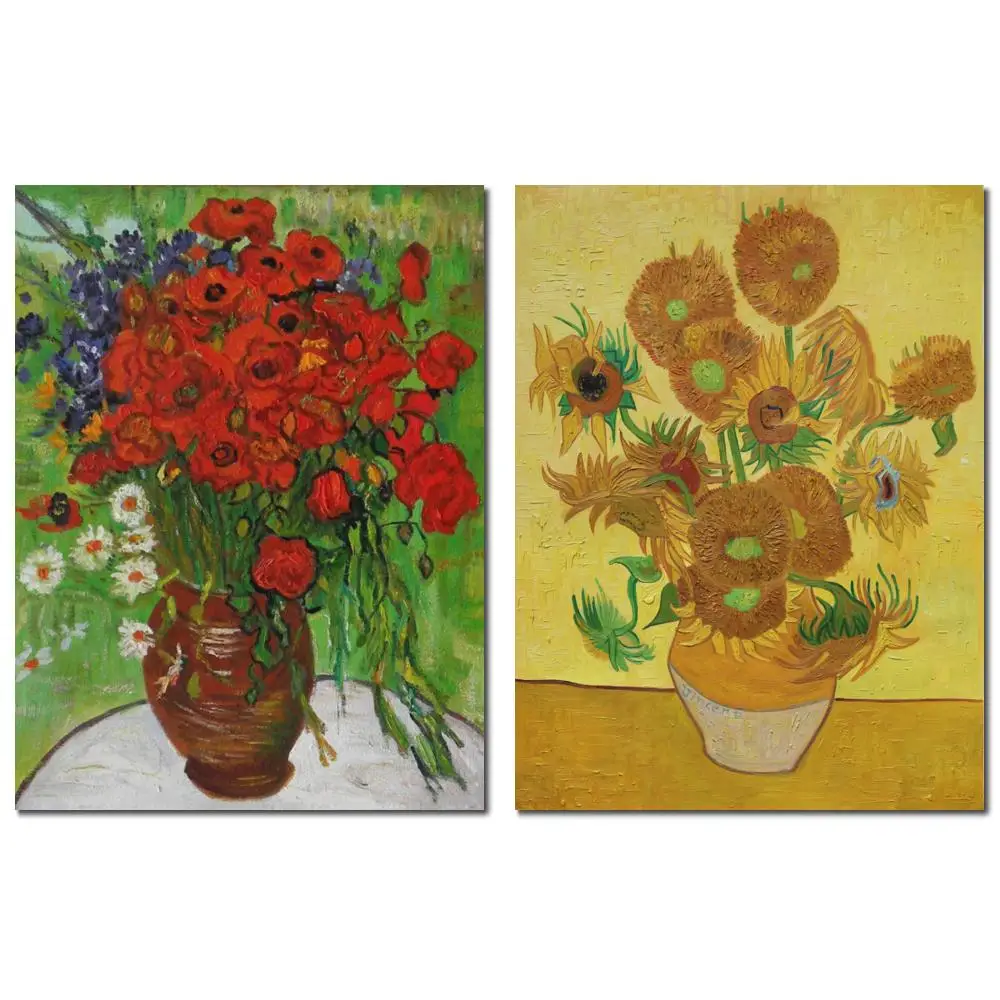 

Картина ручной работы в масле, красные маки, ромашки, Ван Гог, картина на холсте, репродукция для офисного настенного дисплея